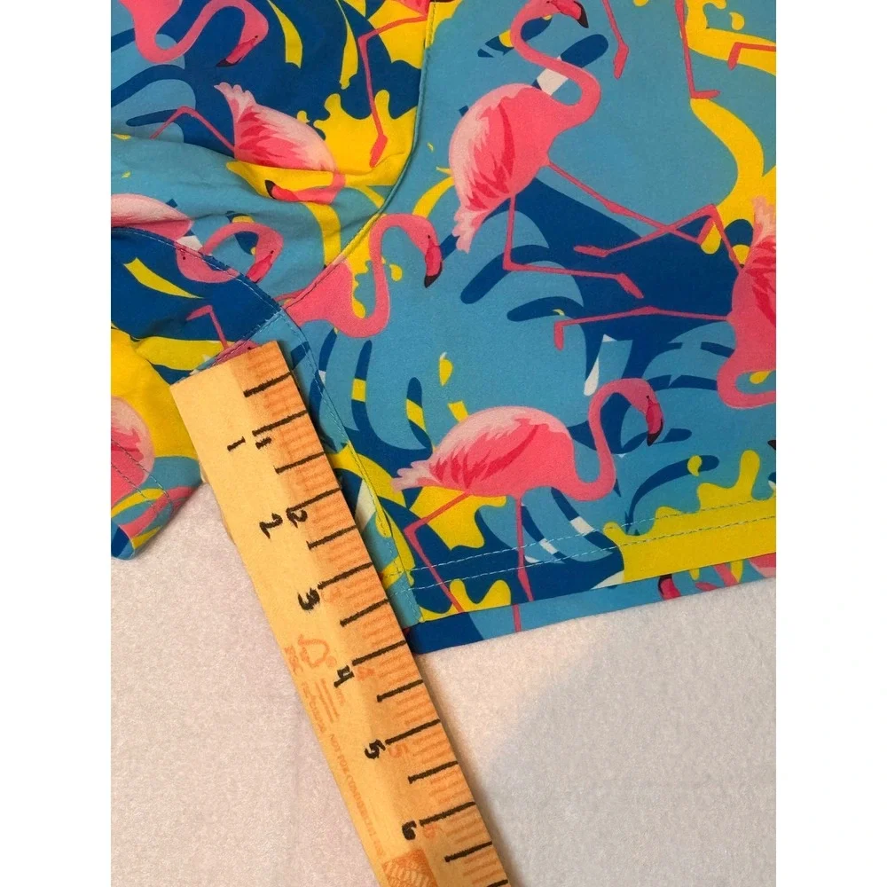 NWT SurfCuz Mens Flamingo Tropical Swim Trunks Blue Yellow XXL  5 Inseam